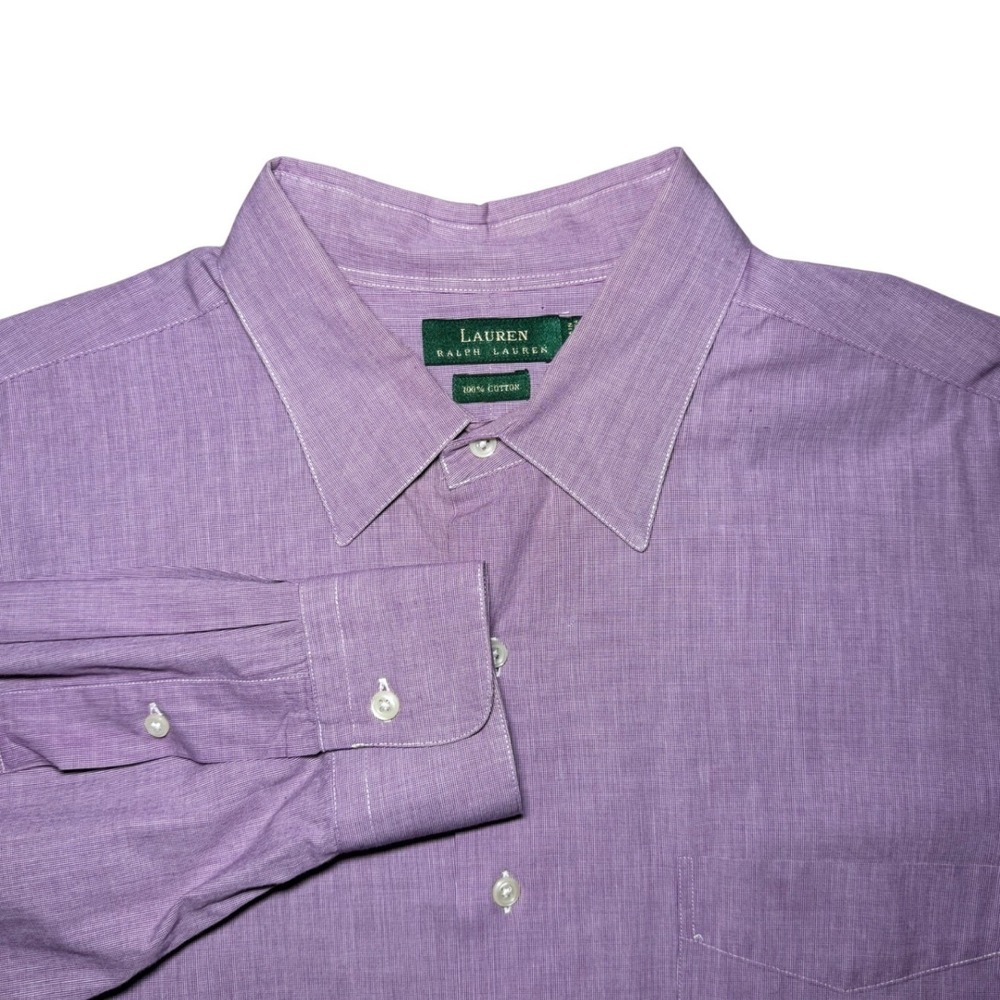 Lauren Ralph Lauren Button Up Mens 17.5 34/35 Purple Cotton Dress Shirt